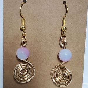 Pink and gold handmade earrings - gold wire wrapped Christmas gifts